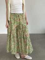 Botanical Print Lightweight Fluid Midi Skirt — BL1128