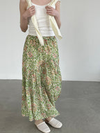 Botanical Print Lightweight Fluid Midi Skirt — BL1128