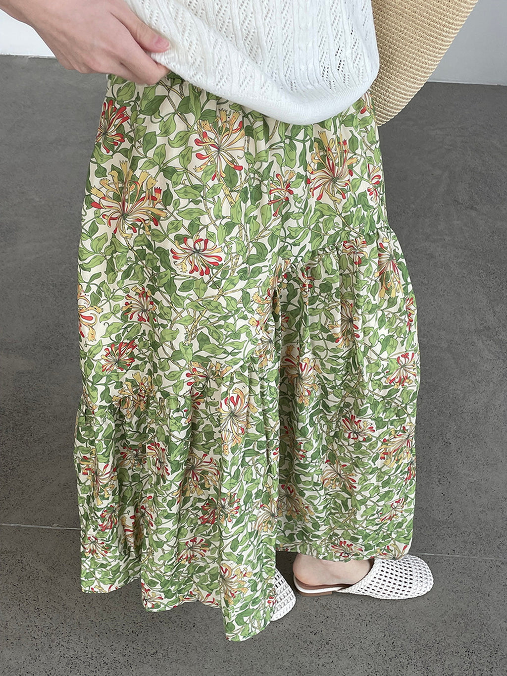Botanical Print Lightweight Fluid Midi Skirt — BL1128