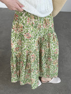 Botanical Print Lightweight Fluid Midi Skirt — BL1128