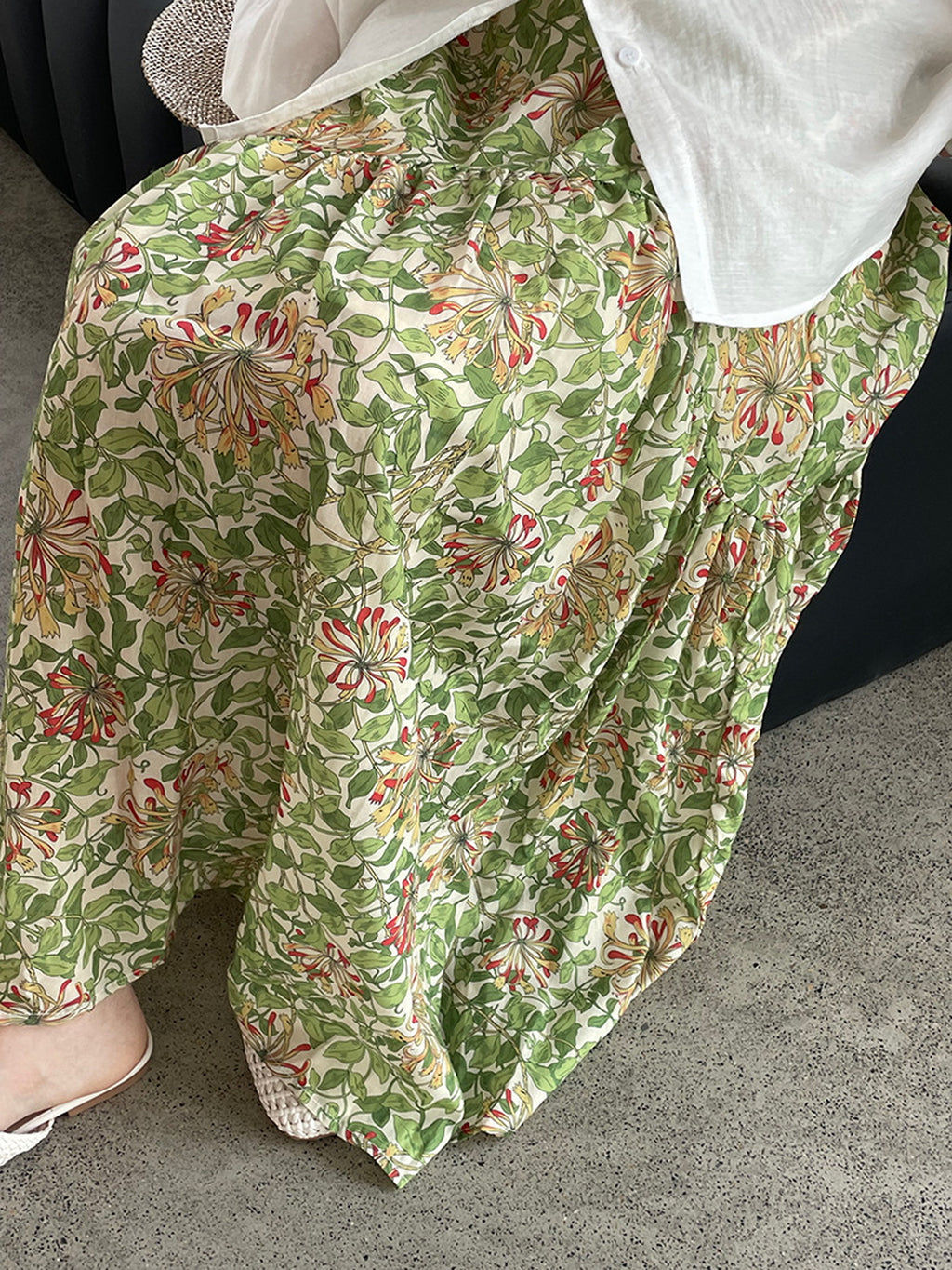 Botanical Print Lightweight Fluid Midi Skirt — BL1128