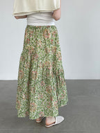 Botanical Print Lightweight Fluid Midi Skirt — BL1128