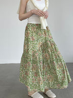 Botanical Print Lightweight Fluid Midi Skirt — BL1128