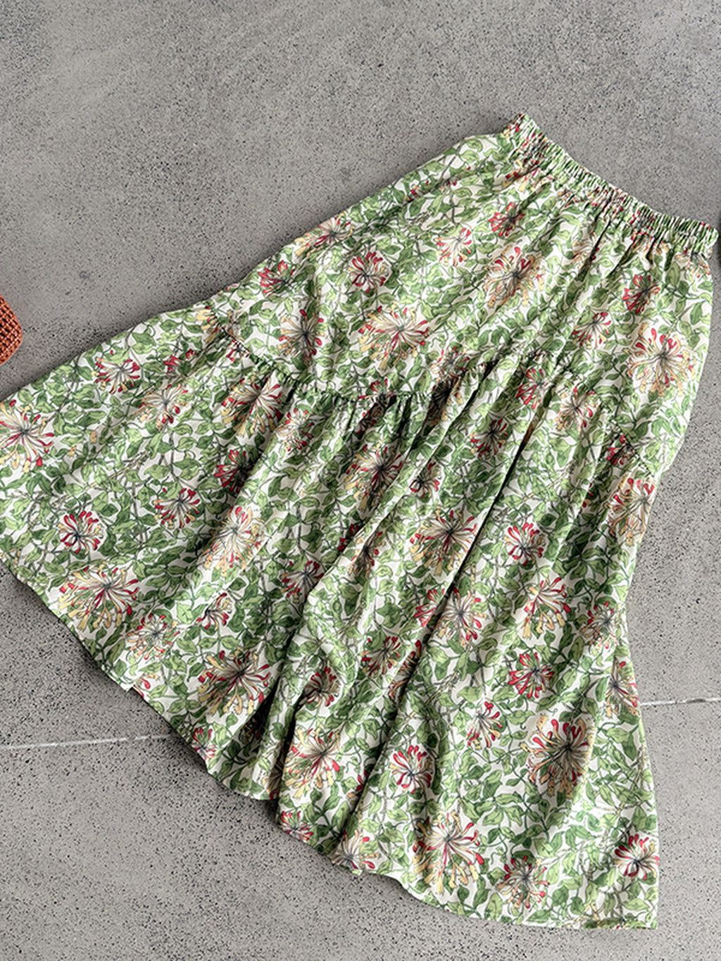Botanical Print Lightweight Fluid Midi Skirt — BL1128