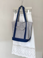 Stripe Canvas Tote Bag with Flap Pocket — BL1129
