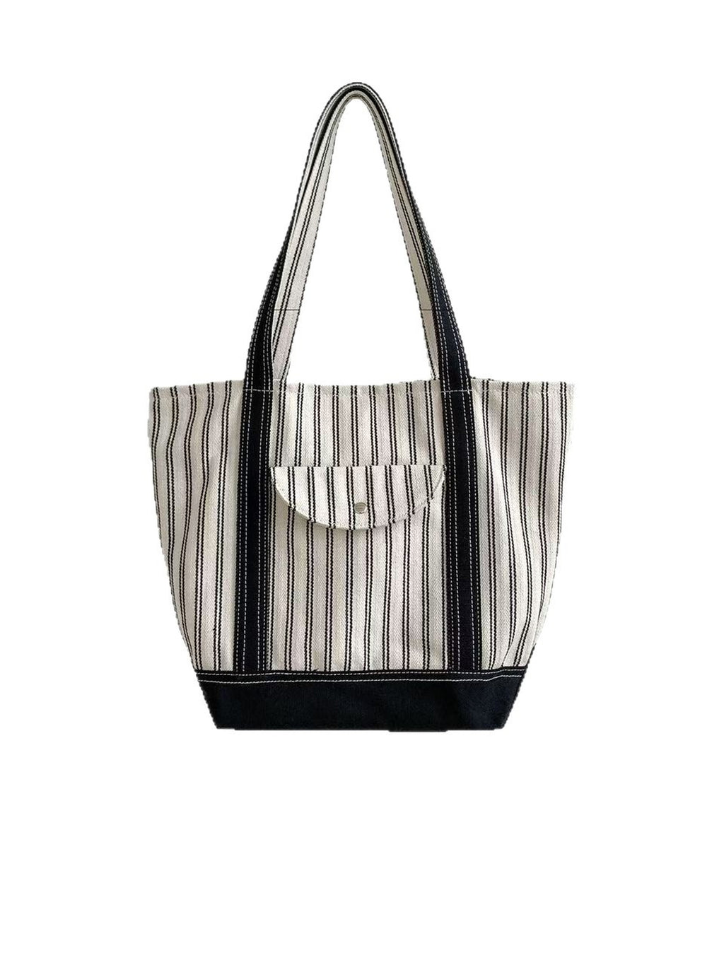 Stripe Canvas Tote Bag with Flap Pocket — BL1129