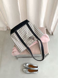 Stripe Canvas Tote Bag with Flap Pocket — BL1129