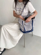 Stripe Canvas Tote Bag with Flap Pocket — BL1129