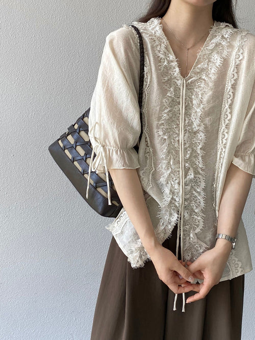 Antique Lace Sheer Volume Blouse — BL1130