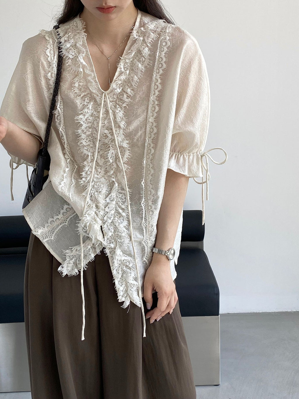 Antique Lace Sheer Volume Blouse — BL1130