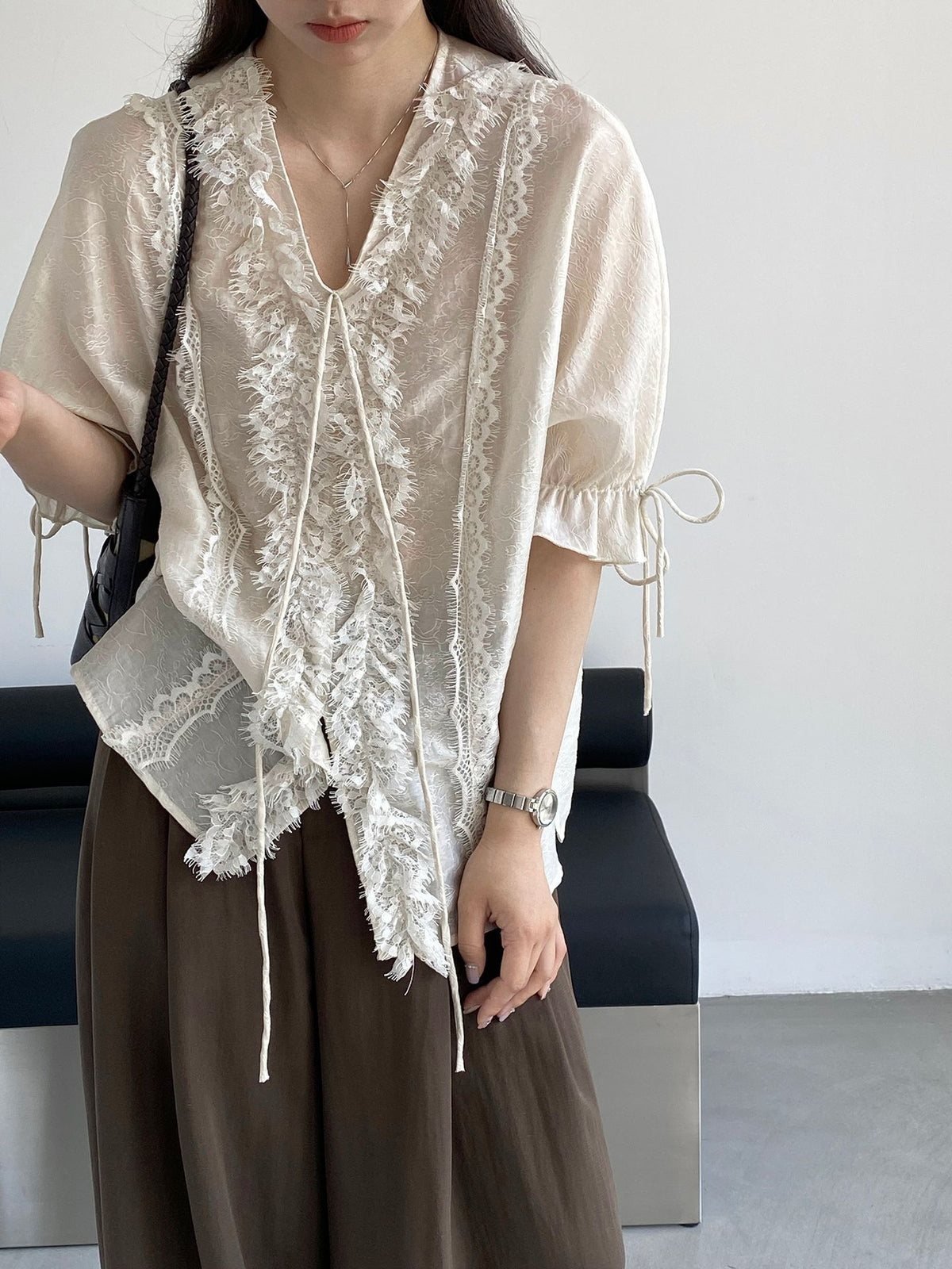 Antique Lace Sheer Volume Blouse — BL1130