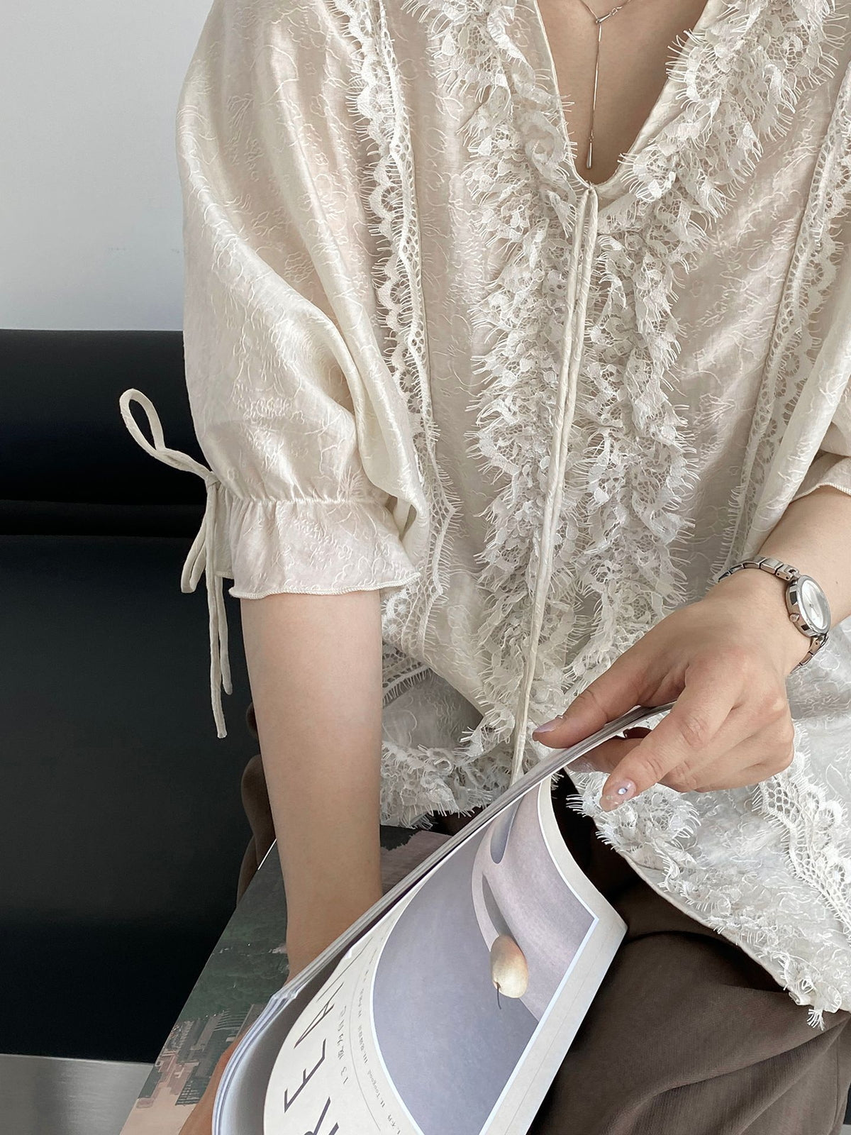 Antique Lace Sheer Volume Blouse — BL1130