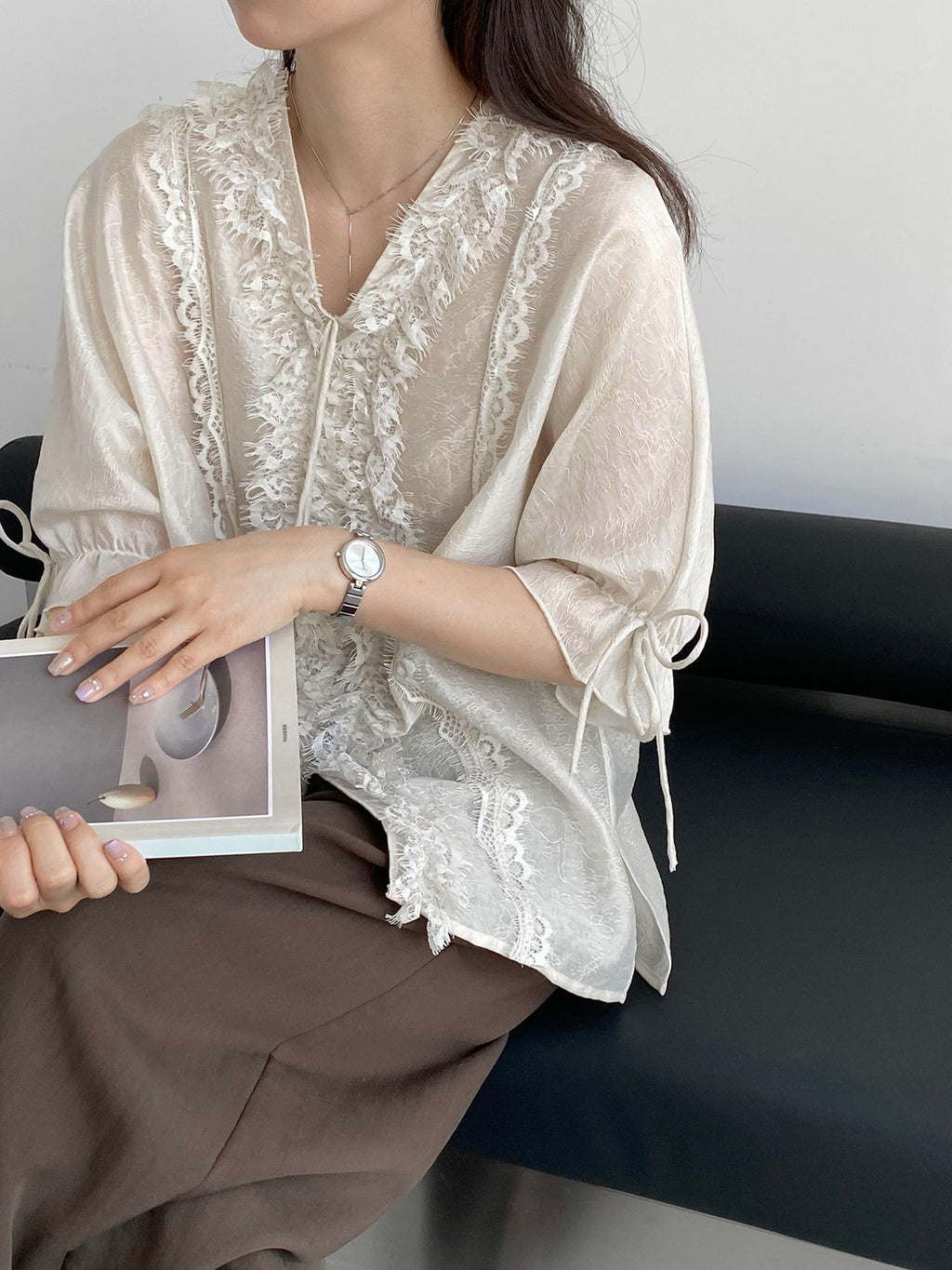Antique Lace Sheer Volume Blouse — BL1130