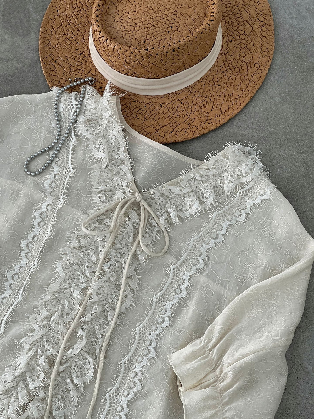 Antique Lace Sheer Volume Blouse — BL1130