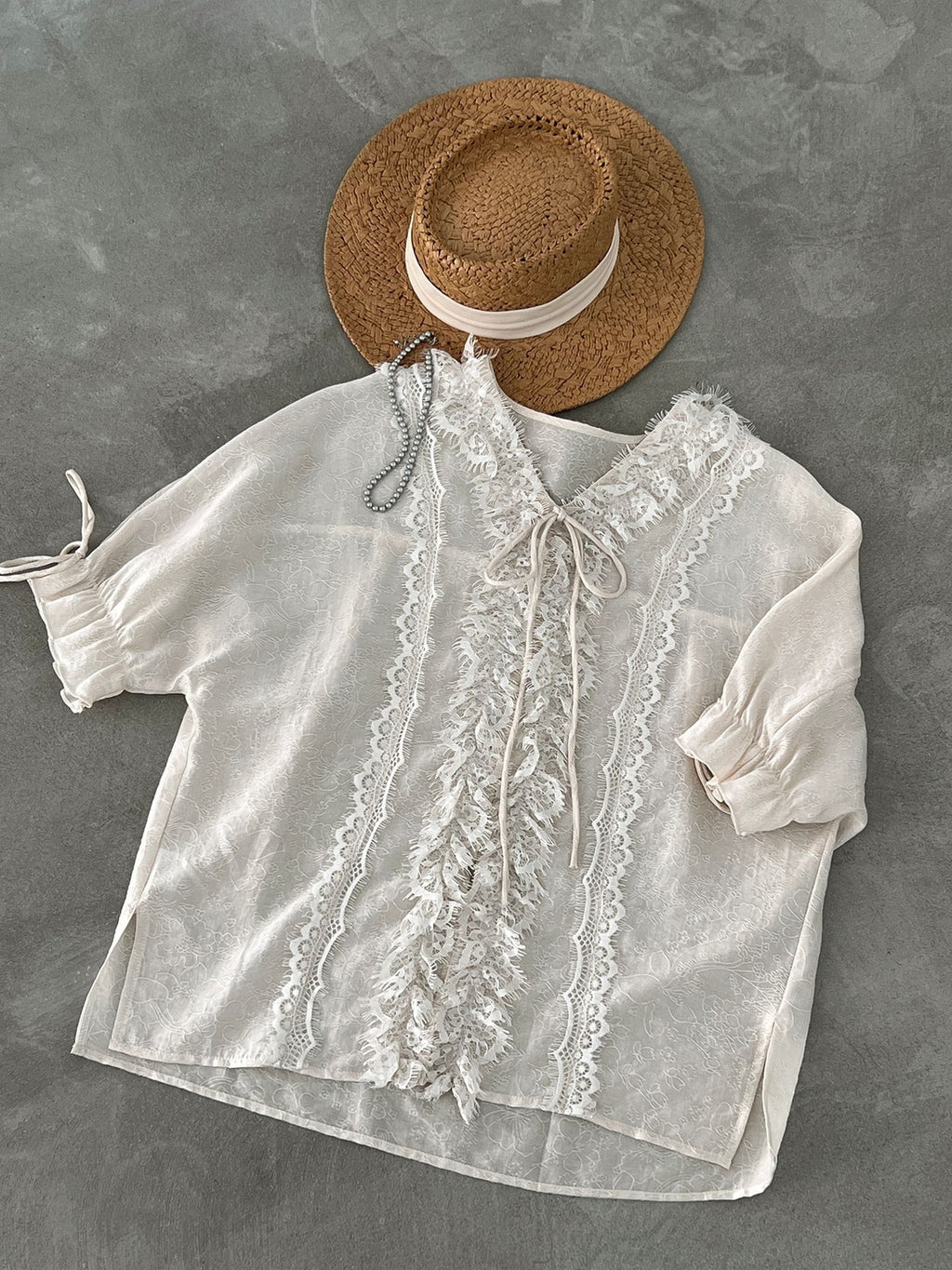 Antique Lace Sheer Volume Blouse — BL1130