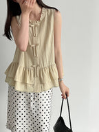 Delicate Ribbon Frill Sleeveless Blouse — BL1133