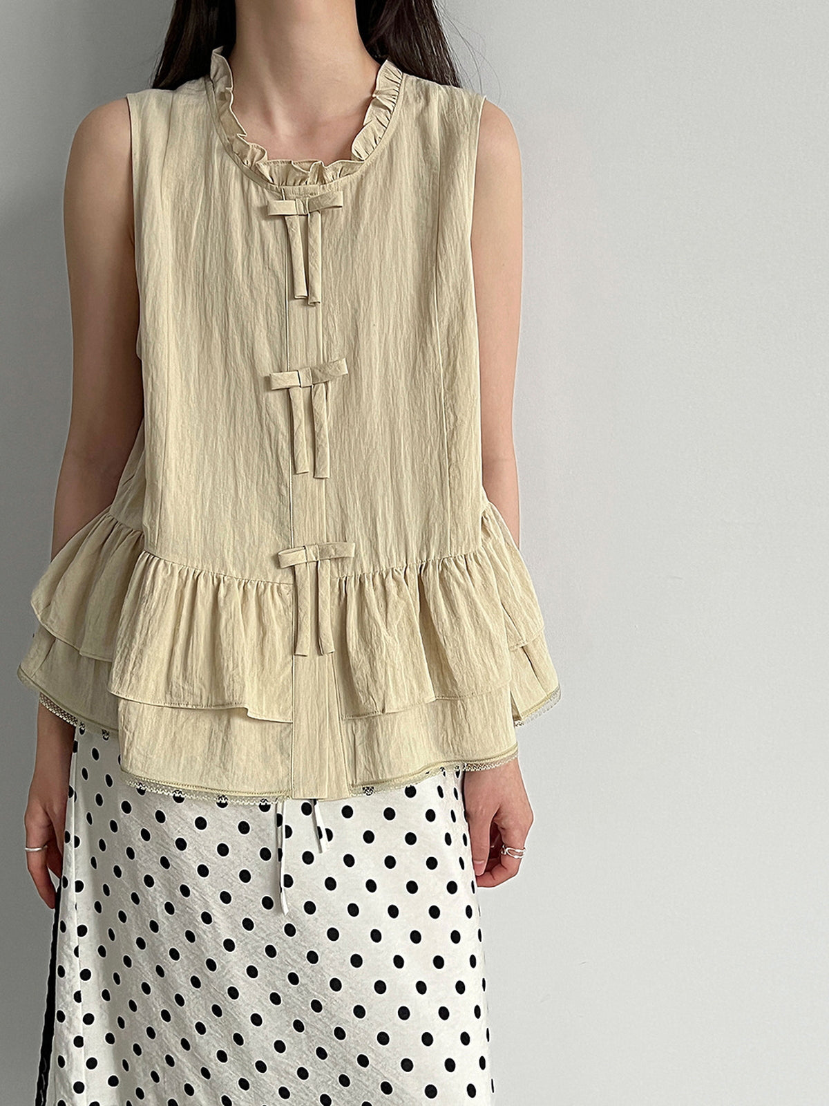 Delicate Ribbon Frill Sleeveless Blouse — BL1133