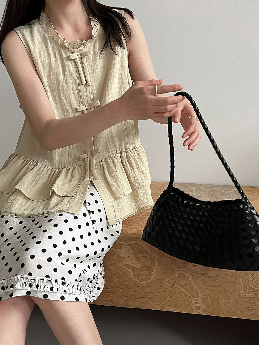 Delicate Ribbon Frill Sleeveless Blouse — BL1133