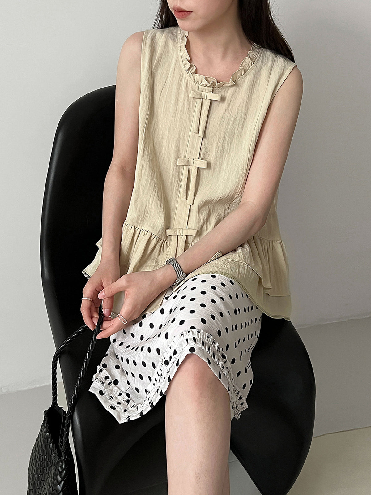 Delicate Ribbon Frill Sleeveless Blouse — BL1133