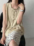 Delicate Ribbon Frill Sleeveless Blouse — BL1133