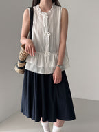 Delicate Ribbon Frill Sleeveless Blouse — BL1133