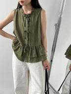 Delicate Ribbon Frill Sleeveless Blouse — BL1133
