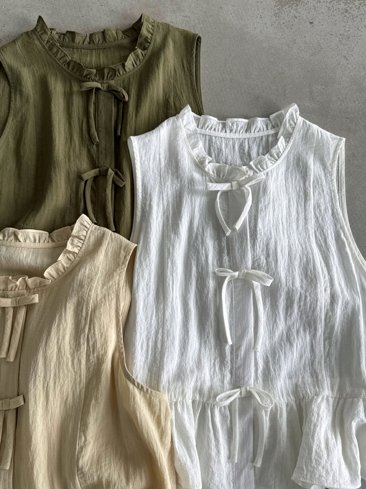 Delicate Ribbon Frill Sleeveless Blouse — BL1133