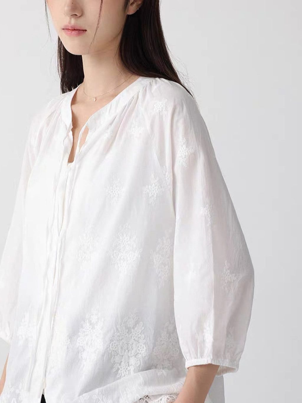 Delicate Bottom Lace Cotton Fluid Blouse — BL1135