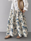 Muted Blue Floral Cotton Tiered Skirt — BL1136