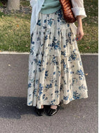 Muted Blue Floral Cotton Tiered Skirt — BL1136
