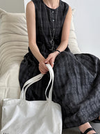 Muted Check Pattern Gathered Fluid Dress — BL1137