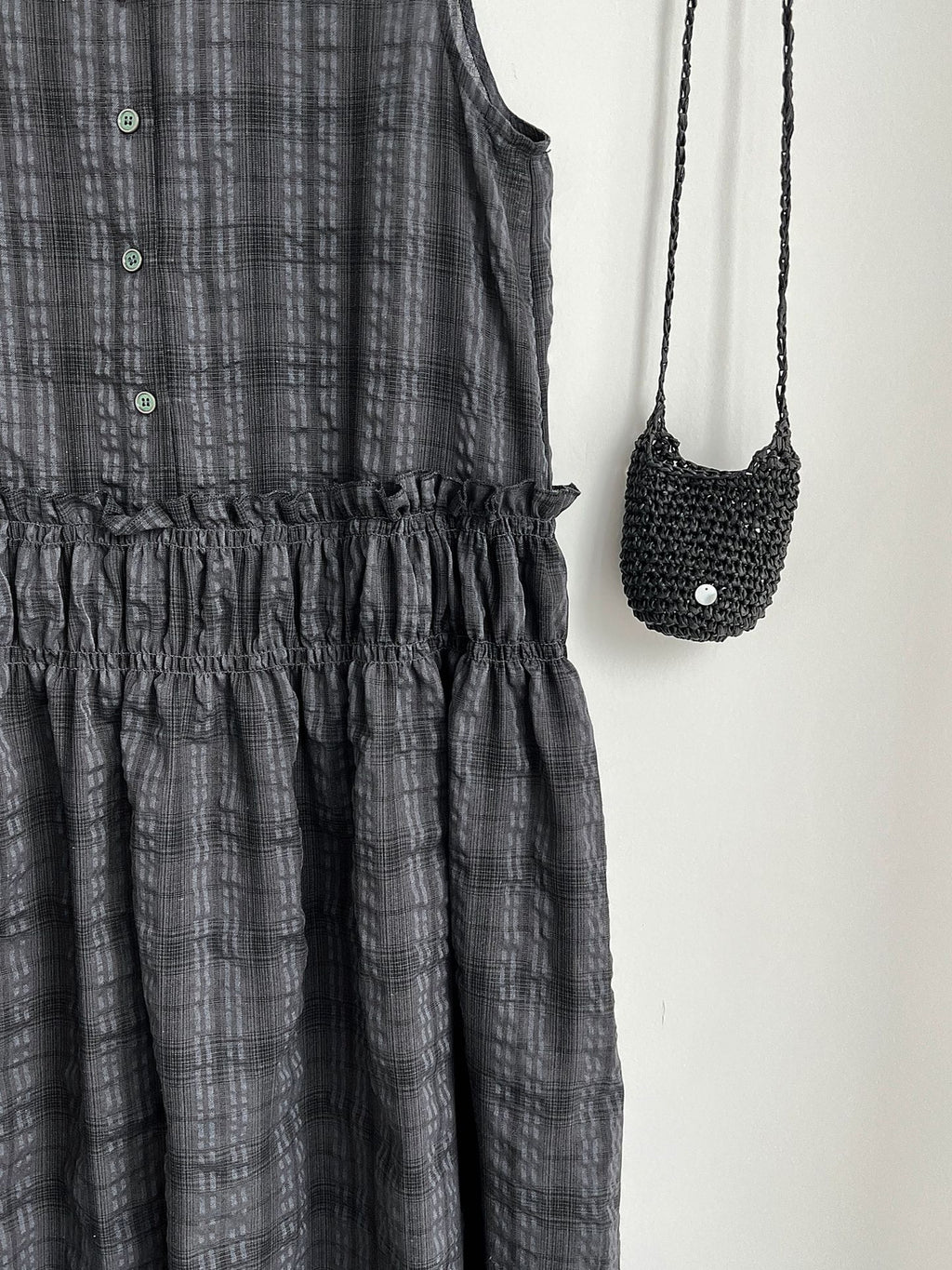 Muted Check Pattern Gathered Fluid Dress — BL1137