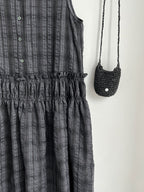 Muted Check Pattern Gathered Fluid Dress — BL1137