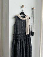 Muted Check Pattern Gathered Fluid Dress — BL1137
