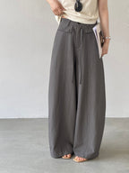 Front Seam Waist Tie Fluid Wide Pants — BL1139