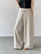 Front Seam Waist Tie Fluid Wide Pants — BL1139