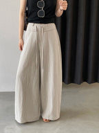 Front Seam Waist Tie Fluid Wide Pants — BL1139