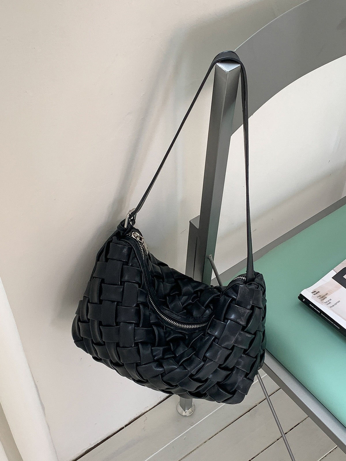 Woven Leather Half Moon Shoulder Bag — BL1140