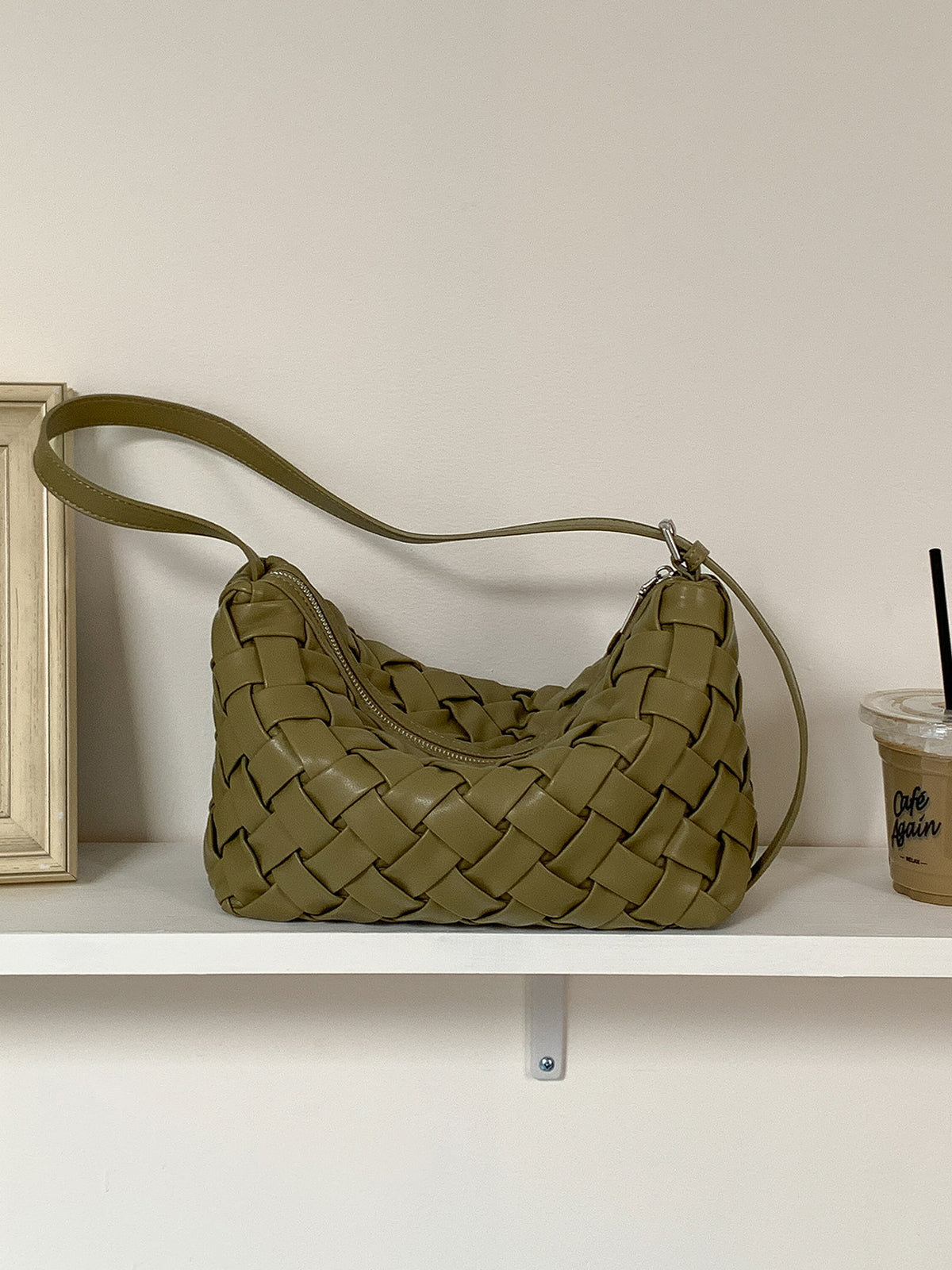 Woven Leather Half Moon Shoulder Bag — BL1140