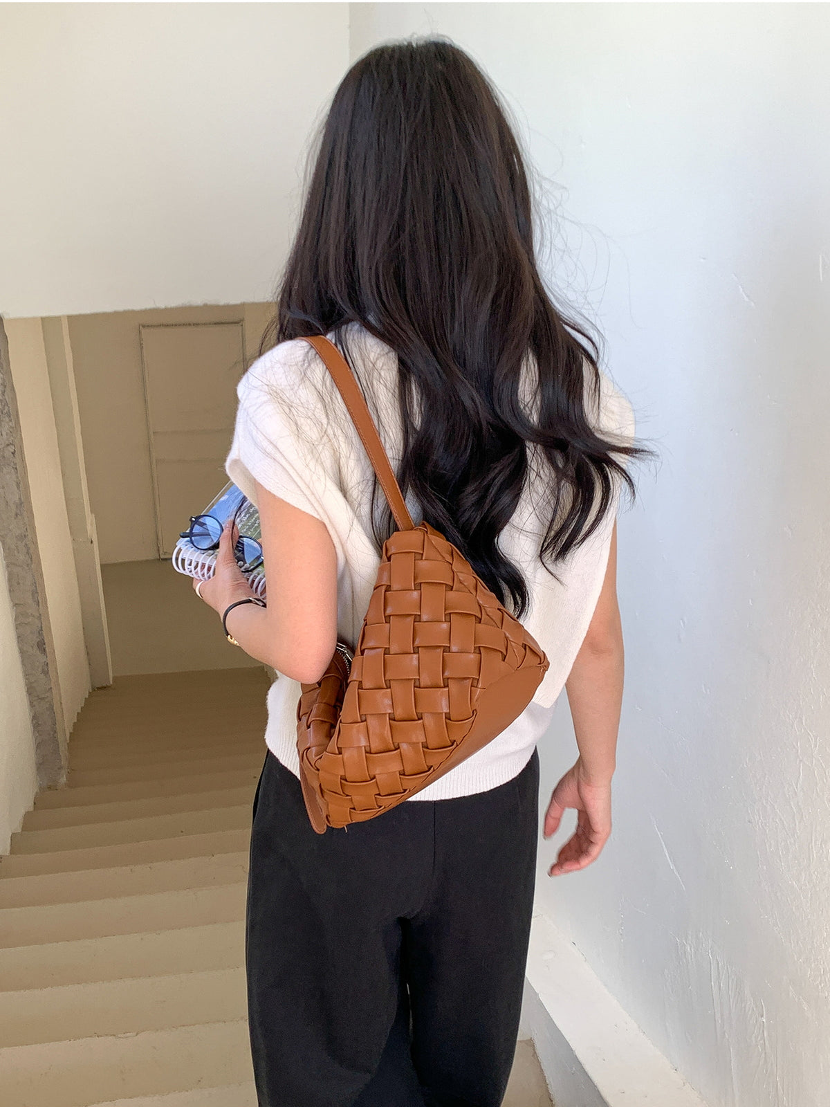 Woven Leather Half Moon Shoulder Bag — BL1140