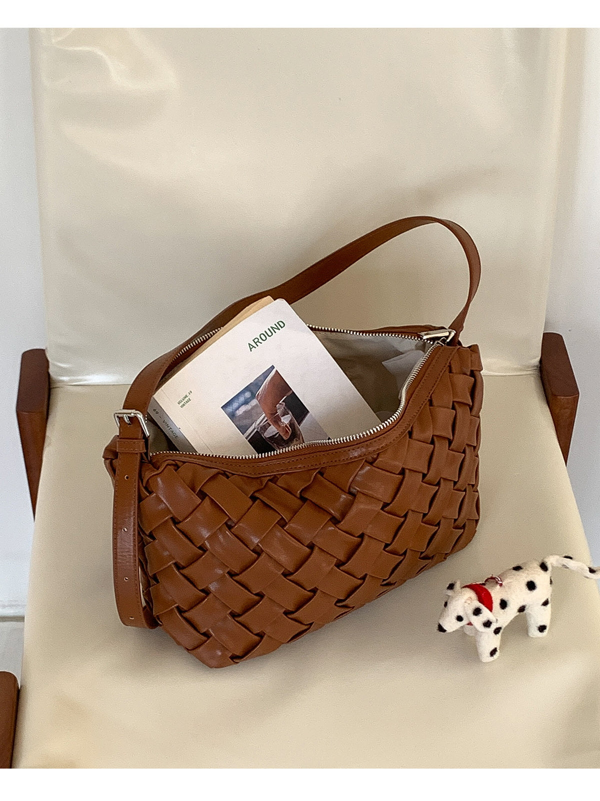 Woven Leather Half Moon Shoulder Bag — BL1140