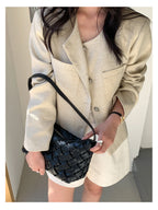Woven Leather Half Moon Shoulder Bag — BL1140