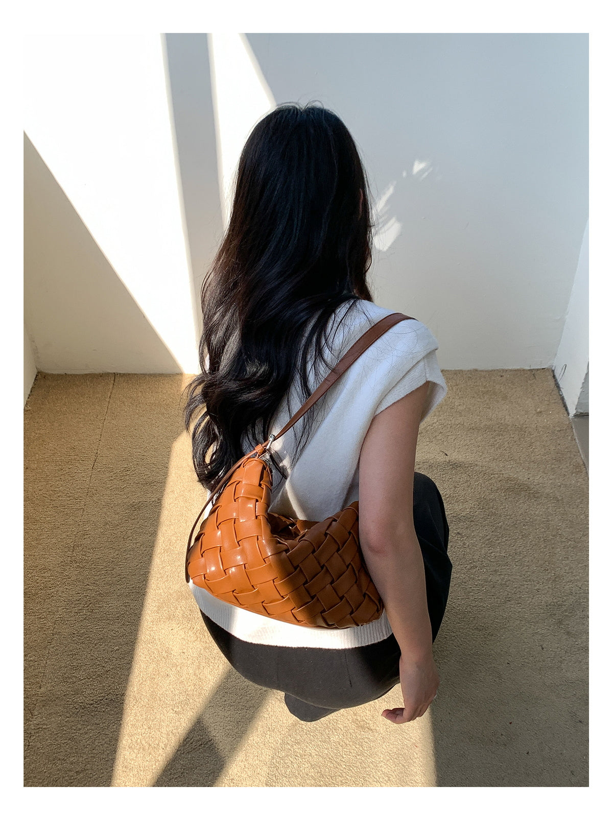 Woven Leather Half Moon Shoulder Bag — BL1140