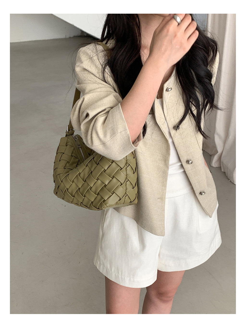 Woven Leather Half Moon Shoulder Bag — BL1140