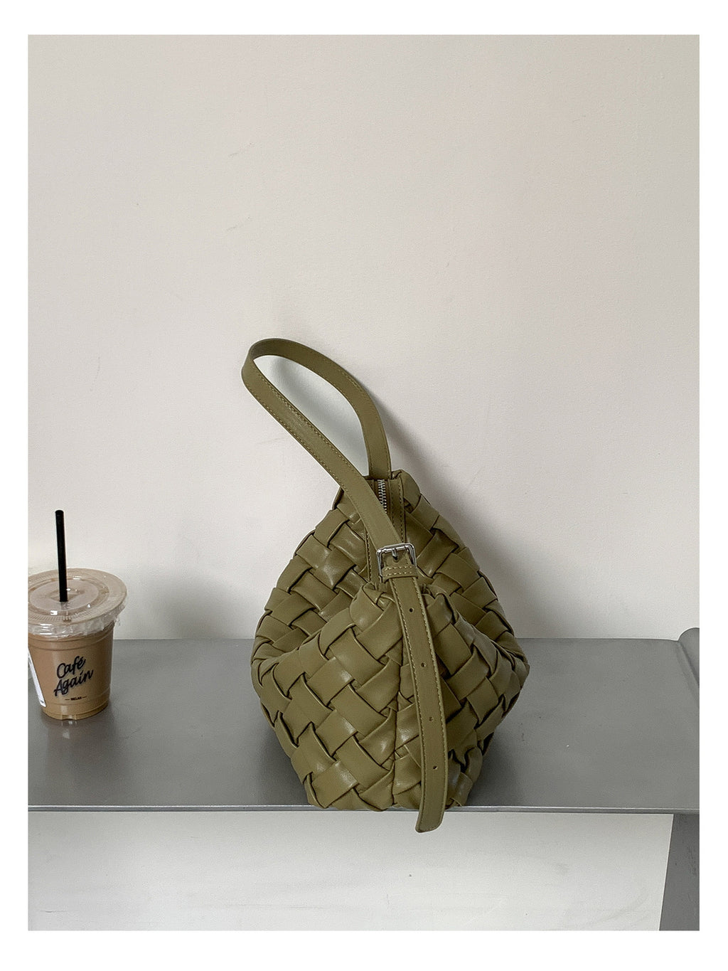 Woven Leather Half Moon Shoulder Bag — BL1140