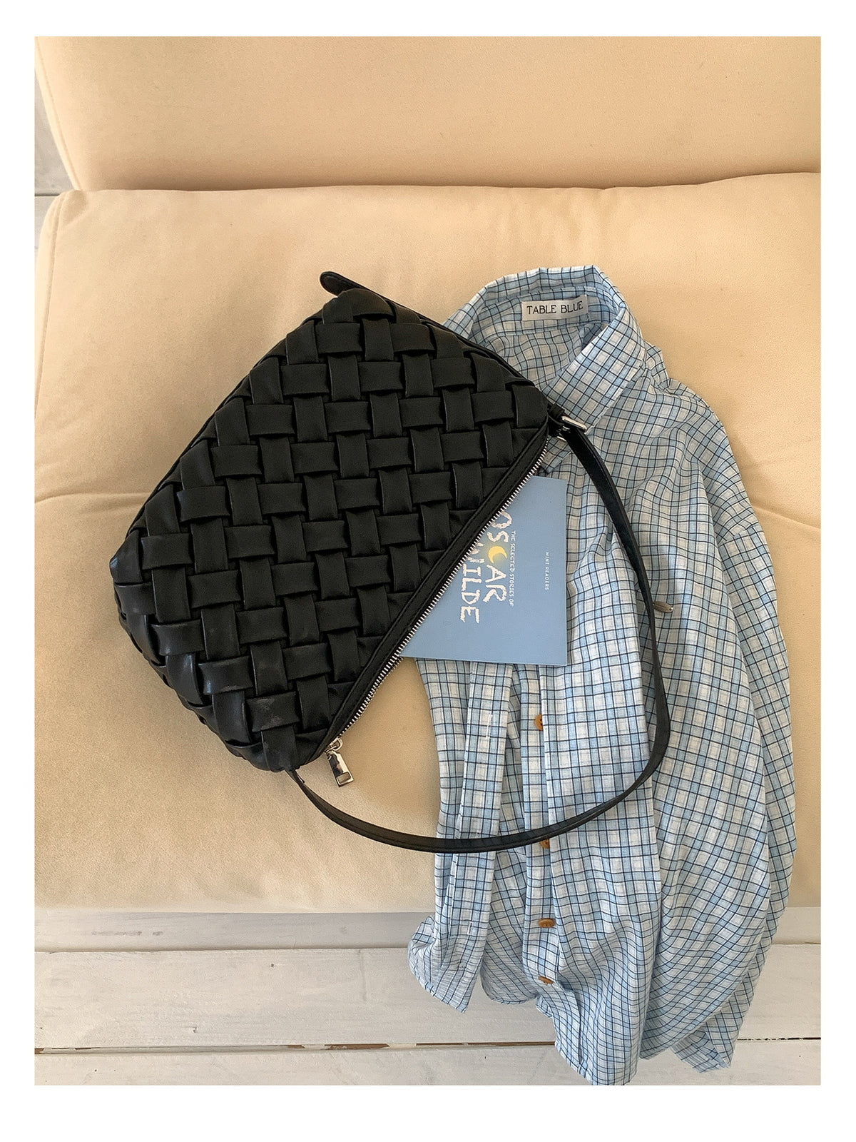 Woven Leather Half Moon Shoulder Bag — BL1140