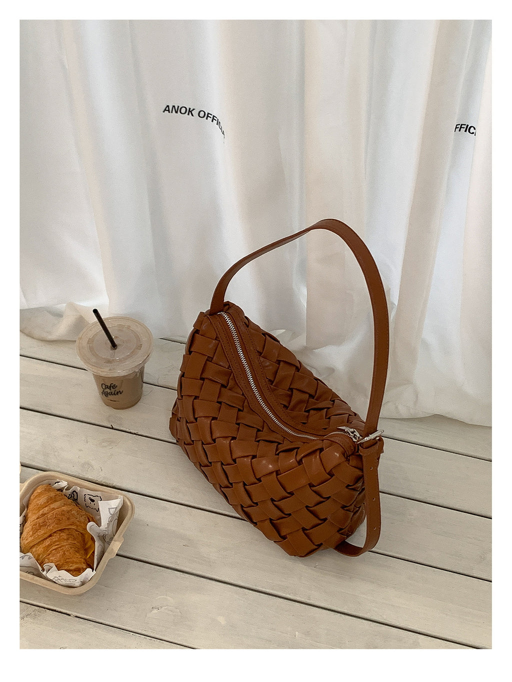 Woven Leather Half Moon Shoulder Bag — BL1140