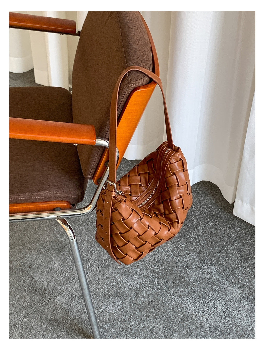 Woven Leather Half Moon Shoulder Bag — BL1140