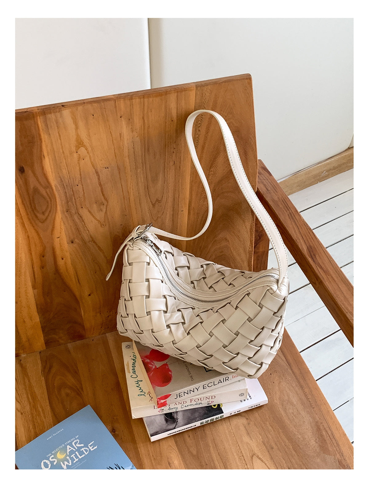 Woven Leather Half Moon Shoulder Bag — BL1140