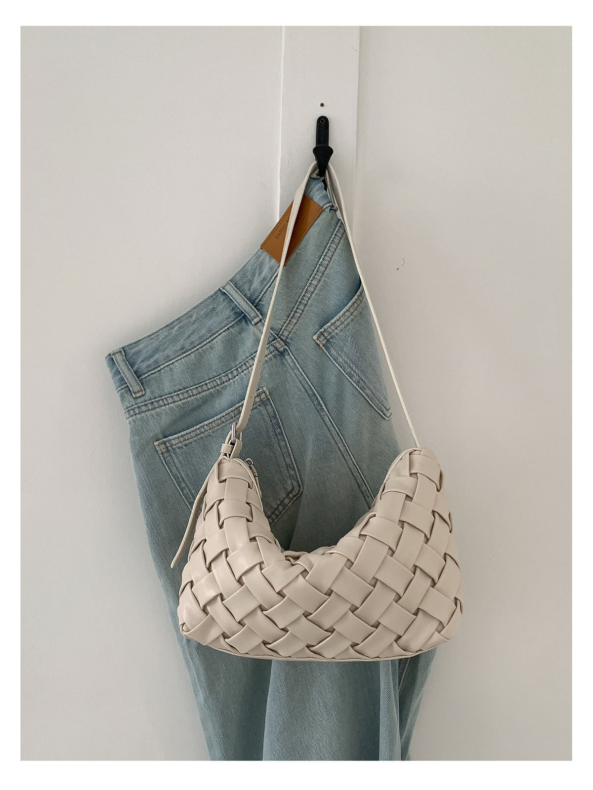 Woven Leather Half Moon Shoulder Bag — BL1140